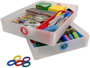 Ultimate Office TierDrop Supply Drawers Measure 9w x 12d x 2 1/4 Inches High for Desk Accessories and Supplies, Set of 2, Includes Color-Coded Finger Rings for Fast and Easy Access to Contents