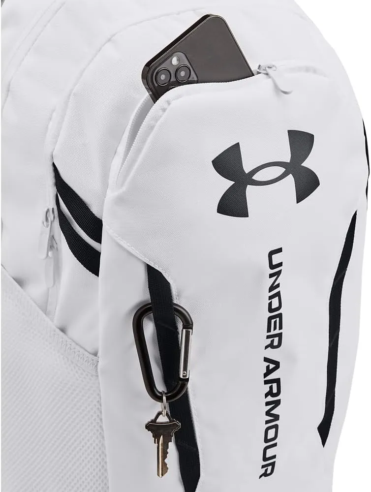 Under Armour Unisex-Adult Hustle 6.0 Backpack, (100) White/White/Black, One Size Fits Most