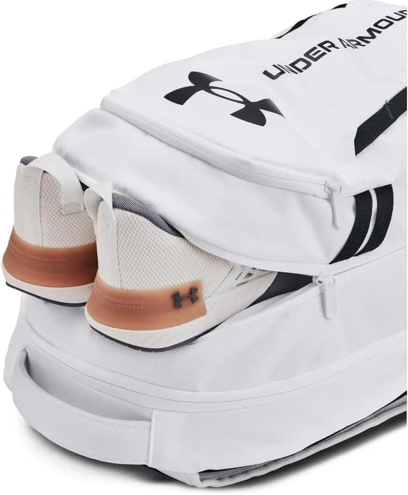 Under Armour Unisex-Adult Hustle 6.0 Backpack, (100) White/White/Black, One Size Fits Most