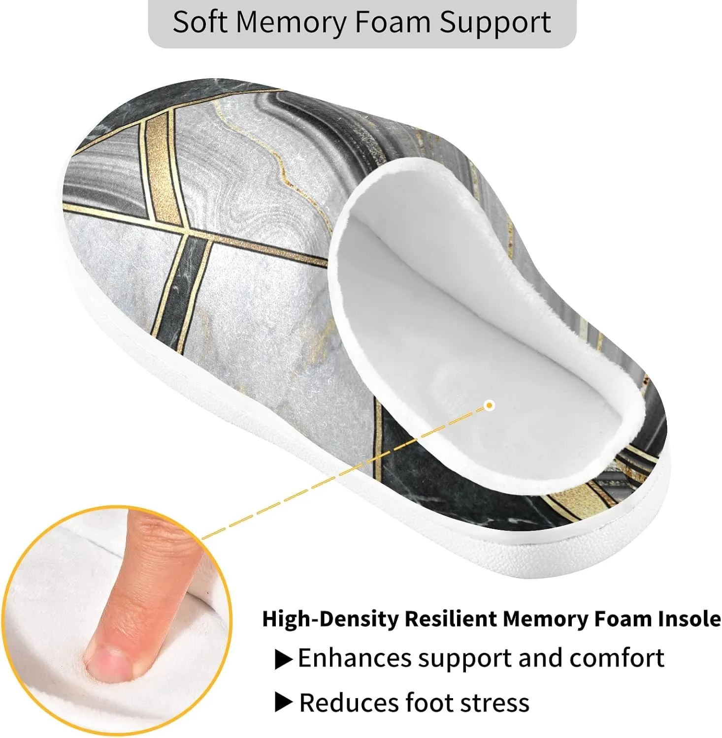 Unisex Memory Foam House Slippers Non-Skid Soft Warm Sole Coral Fleece Slip-on Closed Toe Hand Free Shoes for Bedroom Travel 6-17
