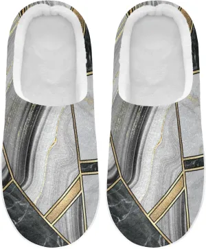 Unisex Memory Foam House Slippers Non-Skid Soft Warm Sole Coral Fleece Slip-on Closed Toe Hand Free Shoes for Bedroom Travel 6-17