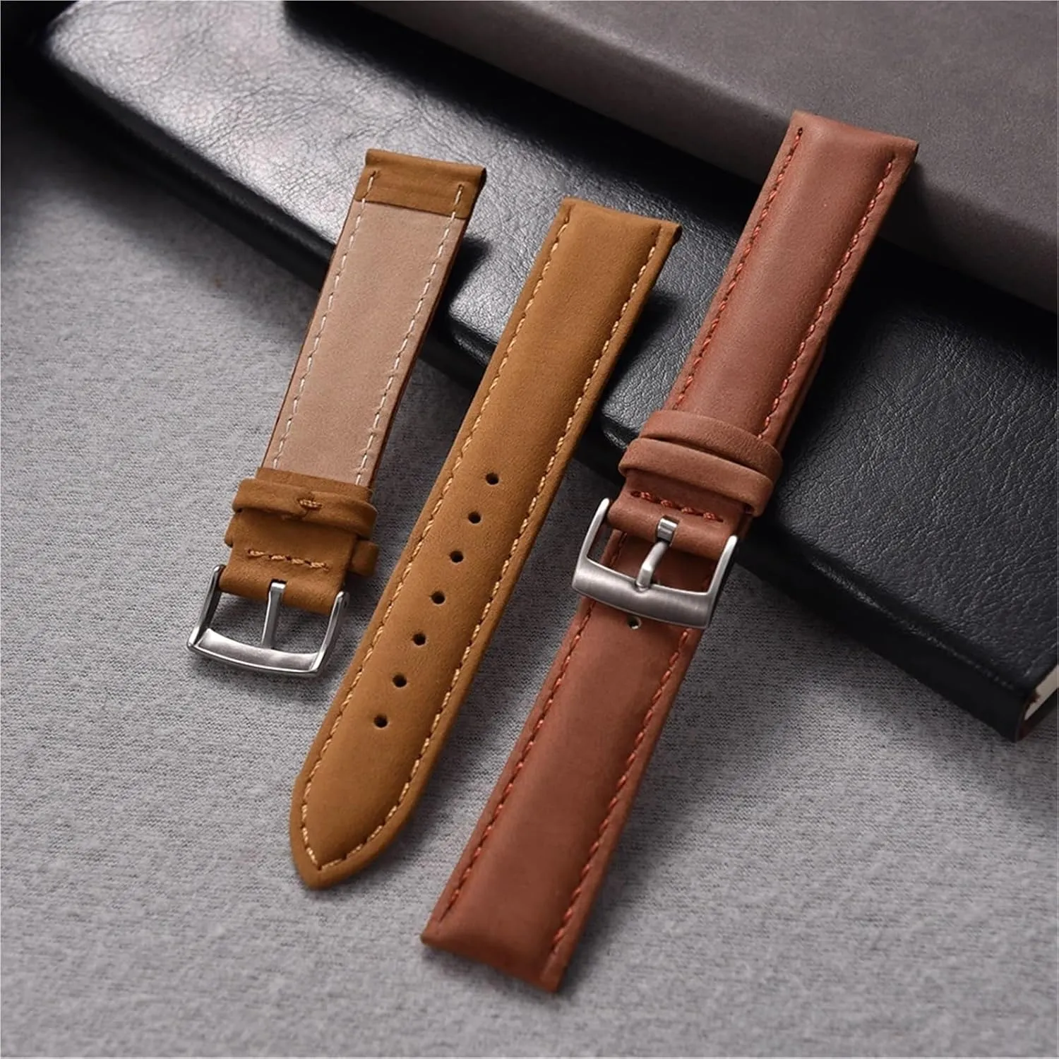 Universal Leather Watch Bands 20mm 22mm Vintage Watch Strap Wristband Accessories