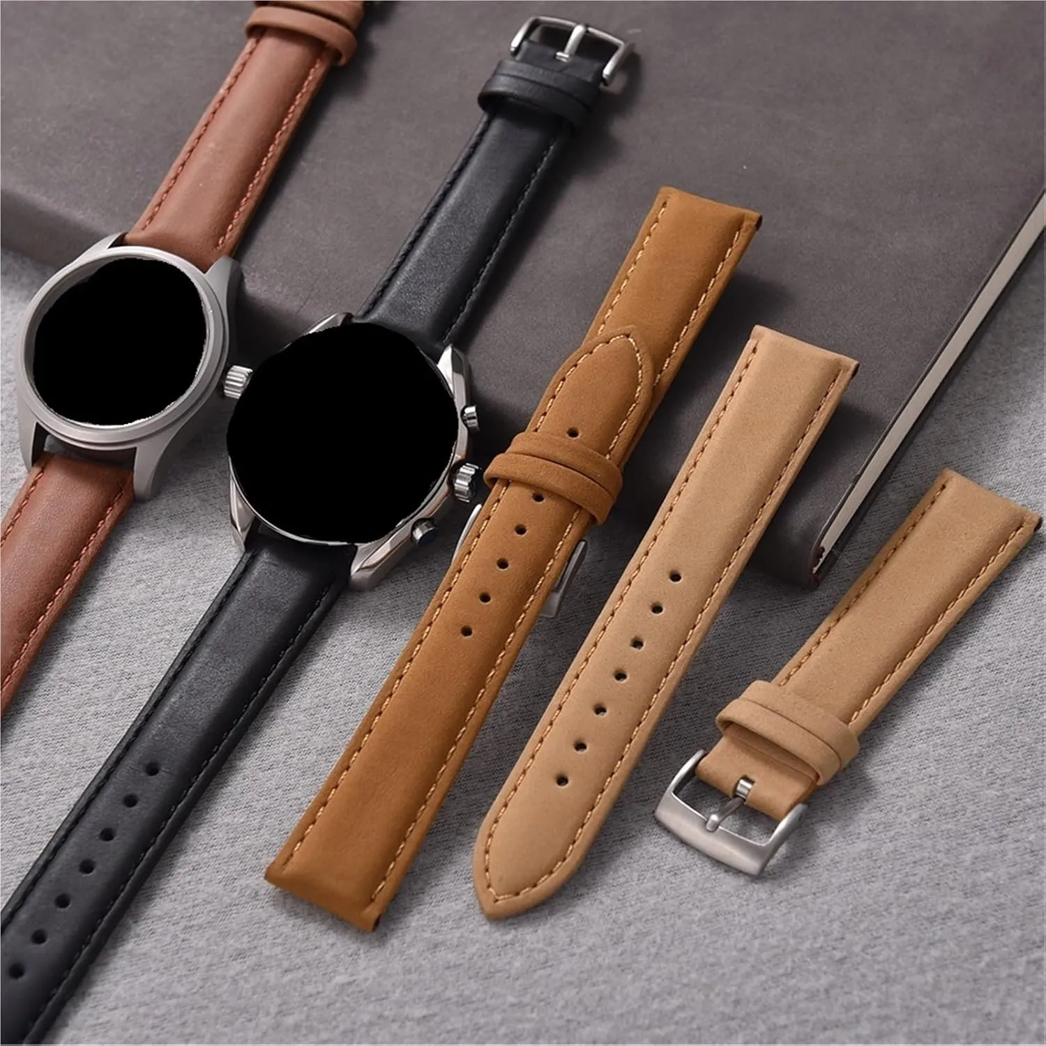 Universal Leather Watch Bands 20mm 22mm Vintage Watch Strap Wristband Accessories