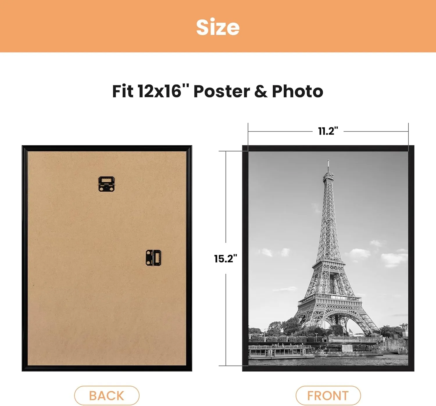 upsimples 12x16 Picture Frame Black 3 Pack, Scratch-Proof Poster Frames 12 x 16 for Photo Gallery - Slide-In Strips, Horizontal or Vertical Wall Mounting
