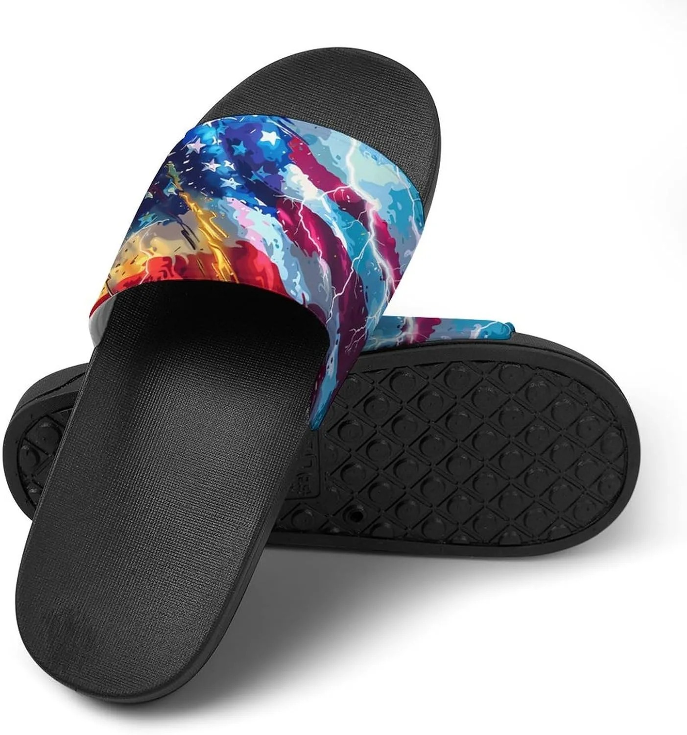 U.S. Flag Thunder House Sandals Non Slip Slippers Quick Drying Bathroom Shower Shoes for Women Men