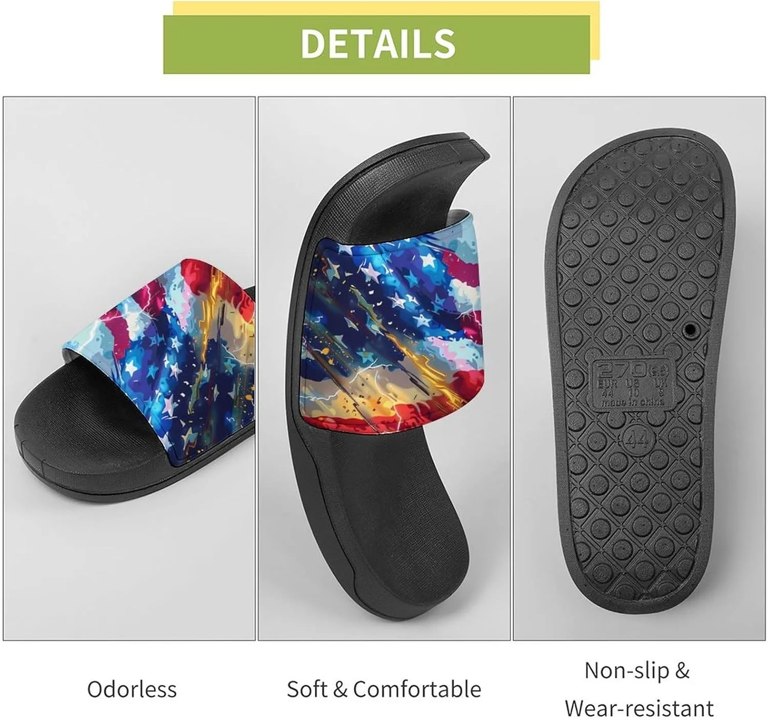 U.S. Flag Thunder House Sandals Non Slip Slippers Quick Drying Bathroom Shower Shoes for Women Men