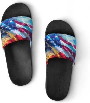 U.S. Flag Thunder House Sandals Non Slip Slippers Quick Drying Bathroom Shower Shoes for Women Men