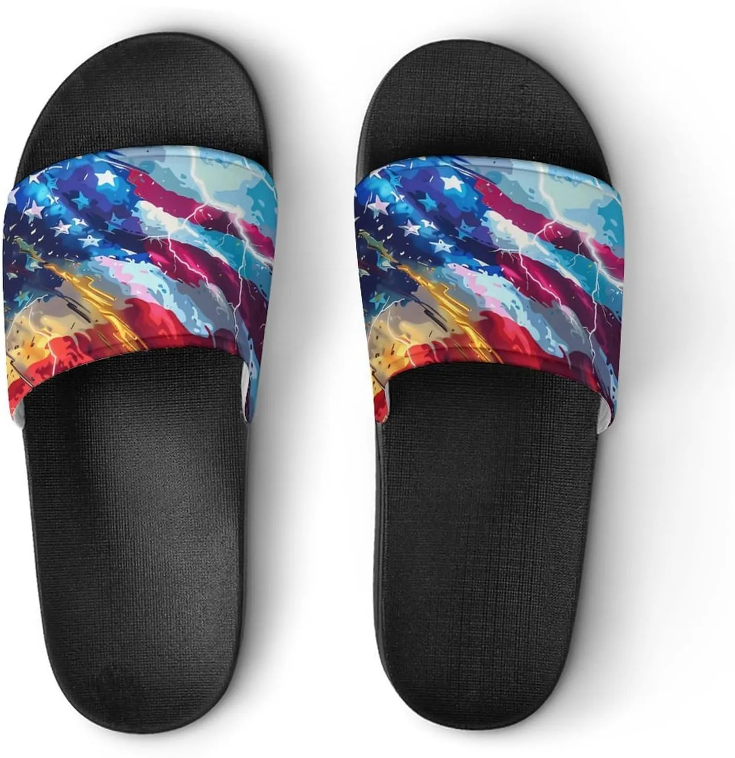 U.S. Flag Thunder House Sandals Non Slip Slippers Quick Drying Bathroom Shower Shoes for Women Men