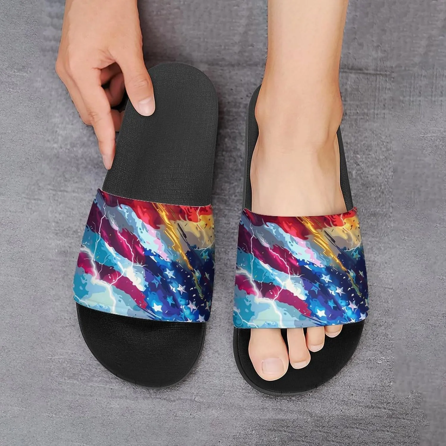 U.S. Flag Thunder House Sandals Non Slip Slippers Quick Drying Bathroom Shower Shoes for Women Men