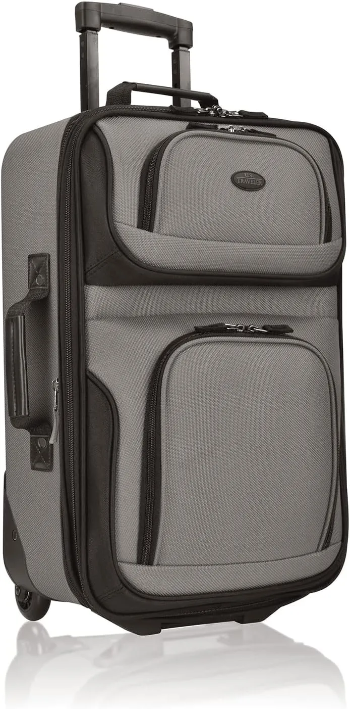 U.S. Traveler Lightweight Rolling 20" Carry On Luggage Softside Suitcase, Grey, 2 Wheel-1 Piece