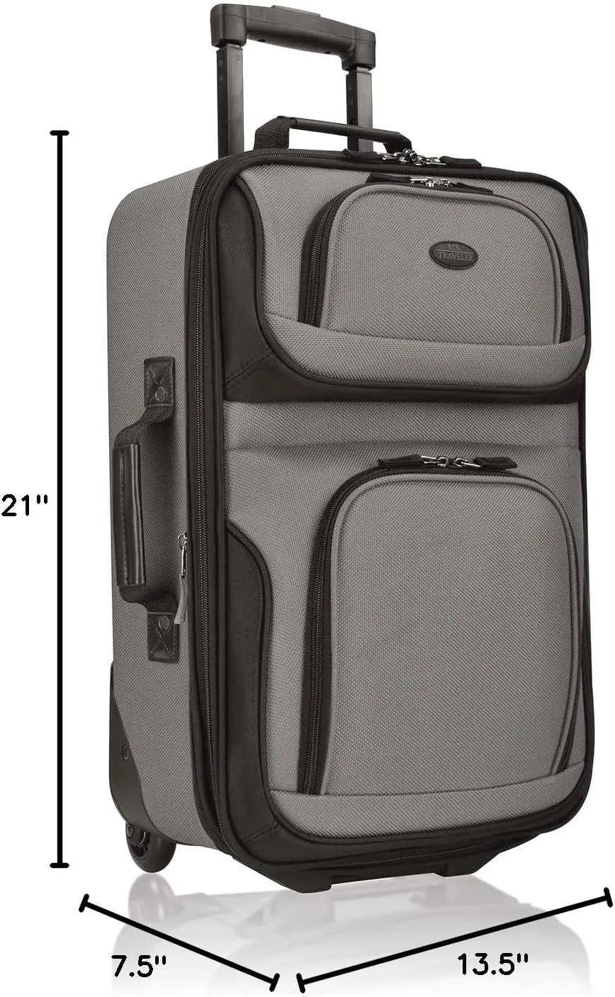 U.S. Traveler Lightweight Rolling 20" Carry On Luggage Softside Suitcase, Grey, 2 Wheel-1 Piece