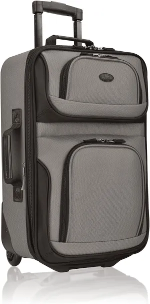 U.S. Traveler Lightweight Rolling 20" Carry On Luggage Softside Suitcase, Grey, 2 Wheel-1 Piece