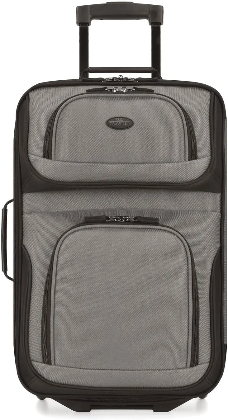 U.S. Traveler Lightweight Rolling 20" Carry On Luggage Softside Suitcase, Grey, 2 Wheel-1 Piece