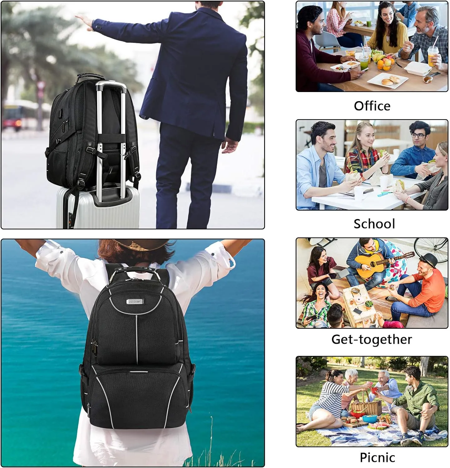 VECKUSON Lunch Bag Backpack, Insulated Cooler Lunch Box Backpack, Extra Large Travel Laptop Backpack TSA Friendly RFID Computer College bag with USB Port for Women Men Fits 17.3 Inch Laptop