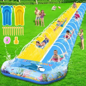 VEEST 33 FT Extra Long Water Slides for Kids Adults, Giant Double Lawn Water Slip Heavy Duty with 2 Bodyboards, Summer Water Slides Toys with Crash Pad for Backyard Outdoor