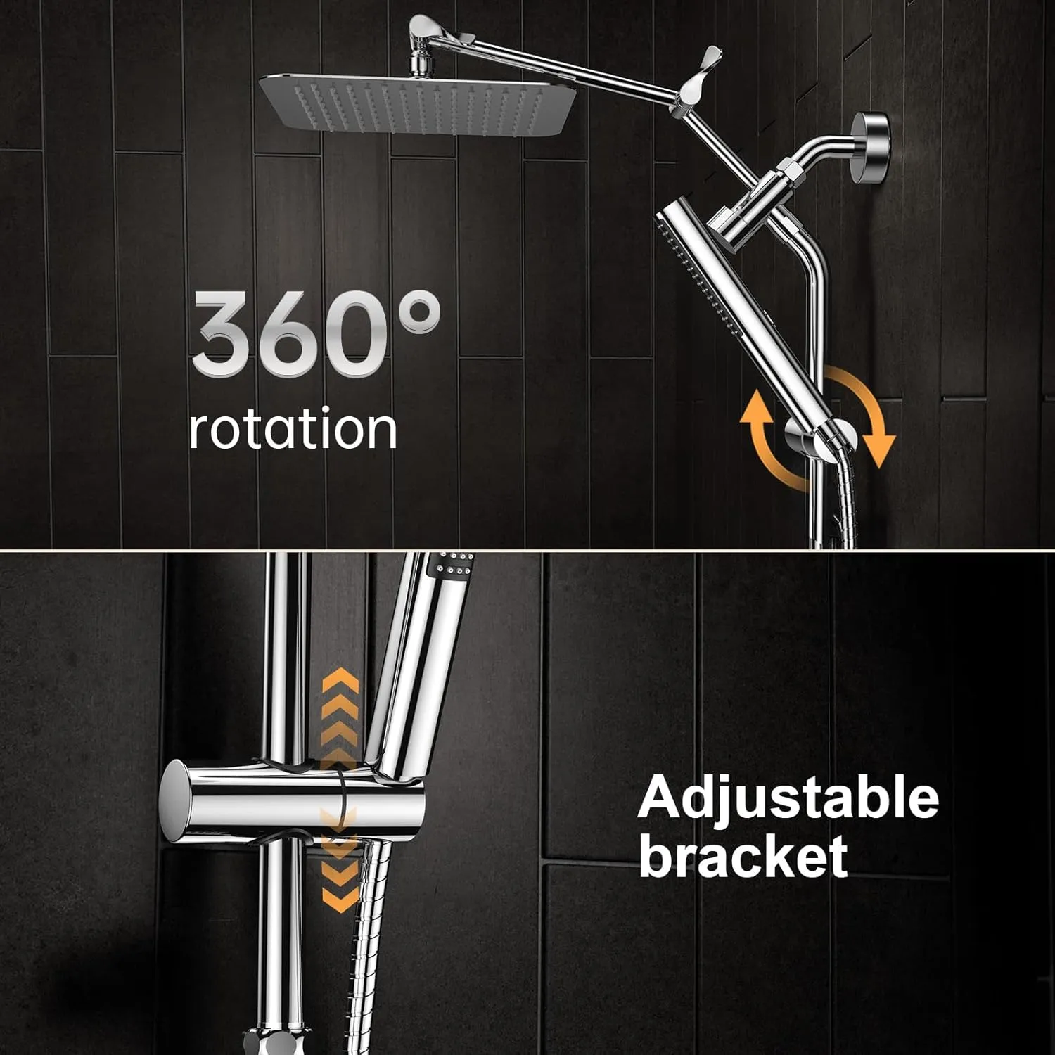 Veken 10" Luxurious All Metal Rain Shower Head with Handheld Spray Combo, High Pressure Rainfall Square Shower Heads with Extention Arm, Wide Dual Showerhead, Bathroom Accessories, Chrome, Silver