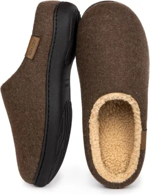 VeraCosy Men's Wool Felt Slippers Warm Fuzzy Faux Sherpa Slip-on Memory Foam Indoor House Slippers
