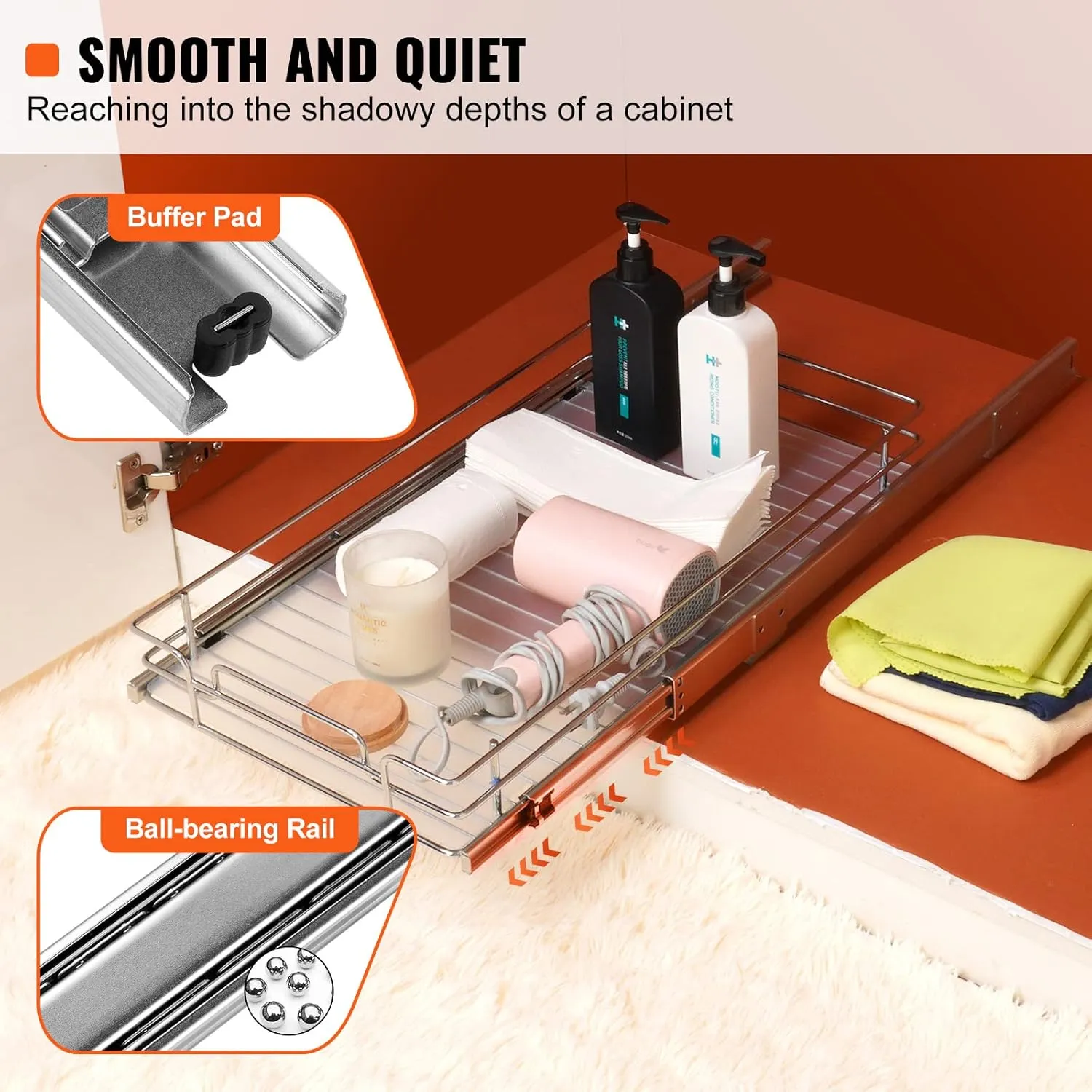 VEVOR 12.5"Wx21"Dx3.5"H Pull Out Cabinet Organizer, Heavy Duty Slide Out Pantry Shelves, Chrome-Plated Steel Roll Out Drawer, Drawer Storage for Home Under Sink, 14"Wx22"Dx7"H Install Size for Cabinet
