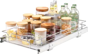 VEVOR 12.5"Wx21"Dx3.5"H Pull Out Cabinet Organizer, Heavy Duty Slide Out Pantry Shelves, Chrome-Plated Steel Roll Out Drawer, Drawer Storage for Home Under Sink, 14"Wx22"Dx7"H Install Size for Cabinet