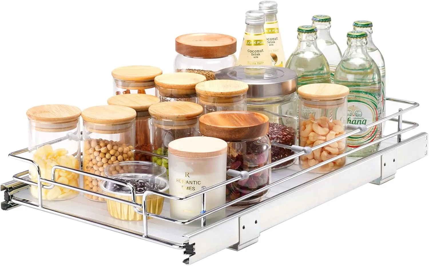 VEVOR 12.5"Wx21"Dx3.5"H Pull Out Cabinet Organizer, Heavy Duty Slide Out Pantry Shelves, Chrome-Plated Steel Roll Out Drawer, Drawer Storage for Home Under Sink, 14"Wx22"Dx7"H Install Size for Cabinet