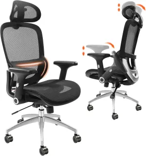 VEVOR Office Chair, High Back Desk Chair with Adjustable Headrest, Breathable Mesh Chair, Ergonomic Office Chair Backrest, Lumbar Support, Rolling Computer Chair for Home, Office