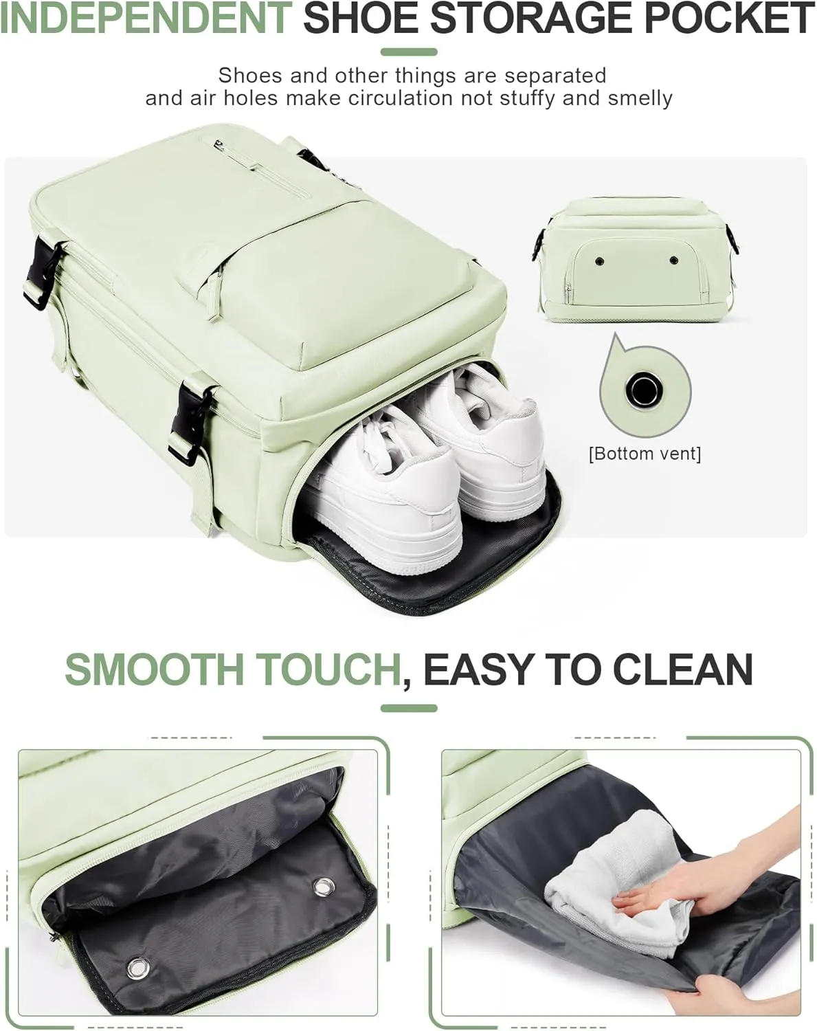 VGCUB Travel Backpack for Women Men for Spirit Airlines Personal Item Bag 18x14x8 Inches Laptop College Backpack,Waterproof Carry on Flight Approved Work Backpack Mochila de Viaje,Mint green