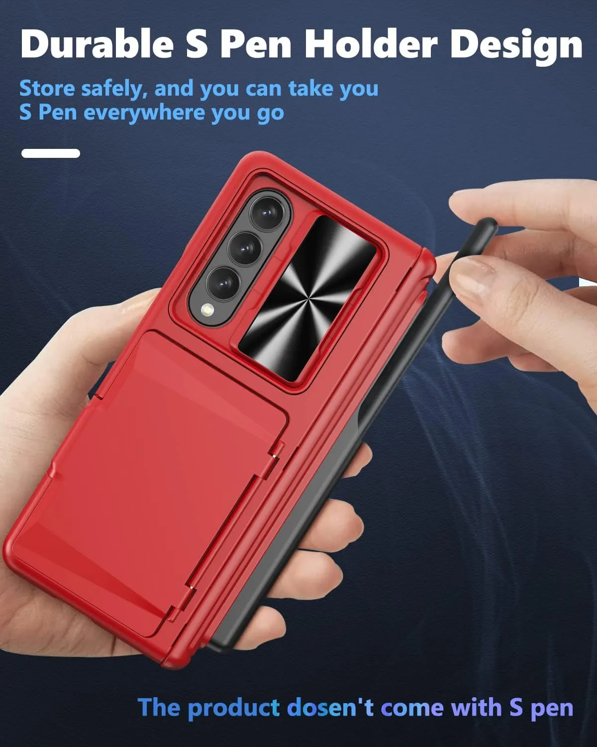 Viaotaily for Galaxy Z Fold 4 Wallet Case with S Pen Holder & Screen Protector, Built-in Card Holder & Hinge Protection Durable Sturdy Kickstand Protective Phone Case for Samsung Z Fold 4 2022, Red
