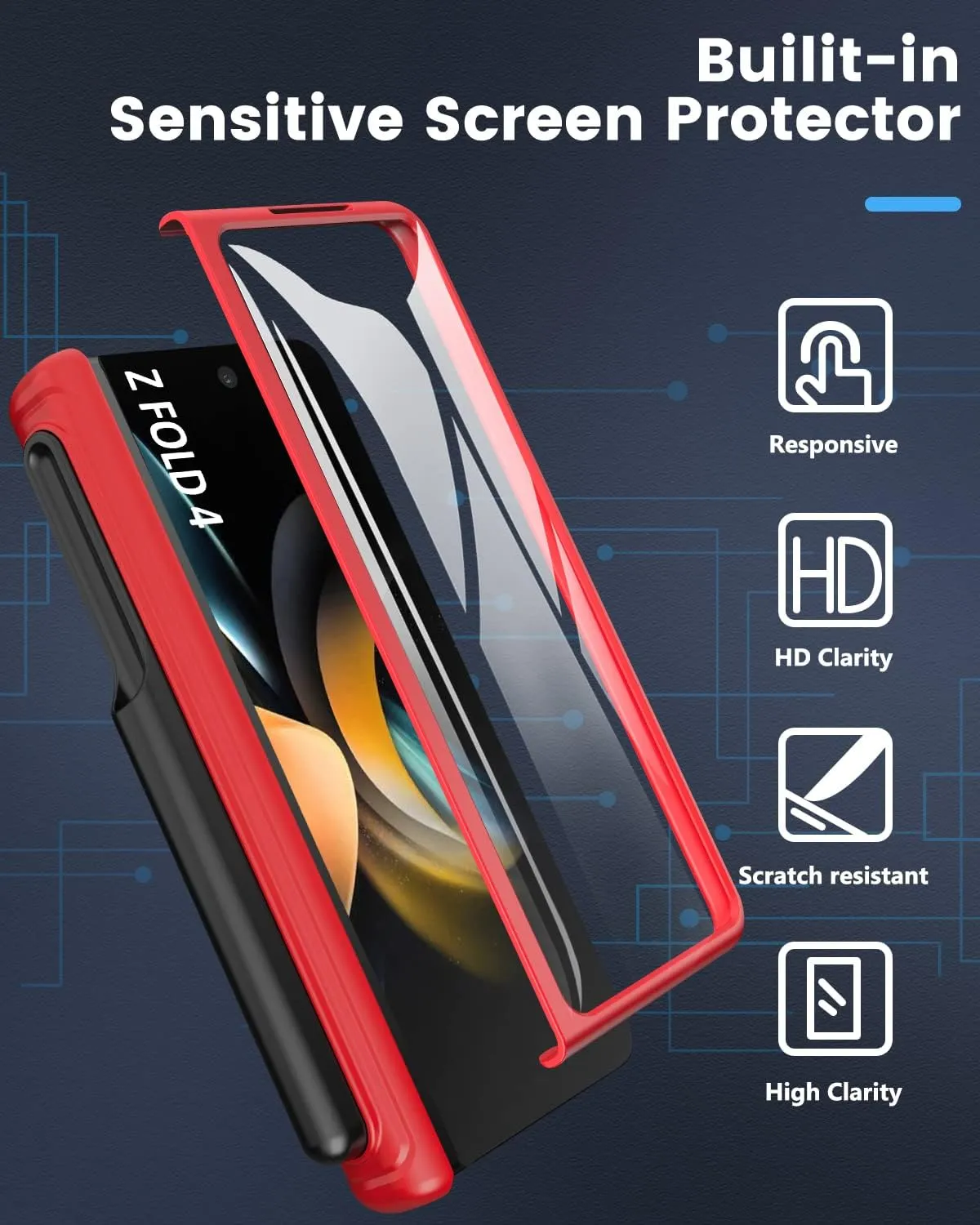 Viaotaily for Galaxy Z Fold 4 Wallet Case with S Pen Holder & Screen Protector, Built-in Card Holder & Hinge Protection Durable Sturdy Kickstand Protective Phone Case for Samsung Z Fold 4 2022, Red