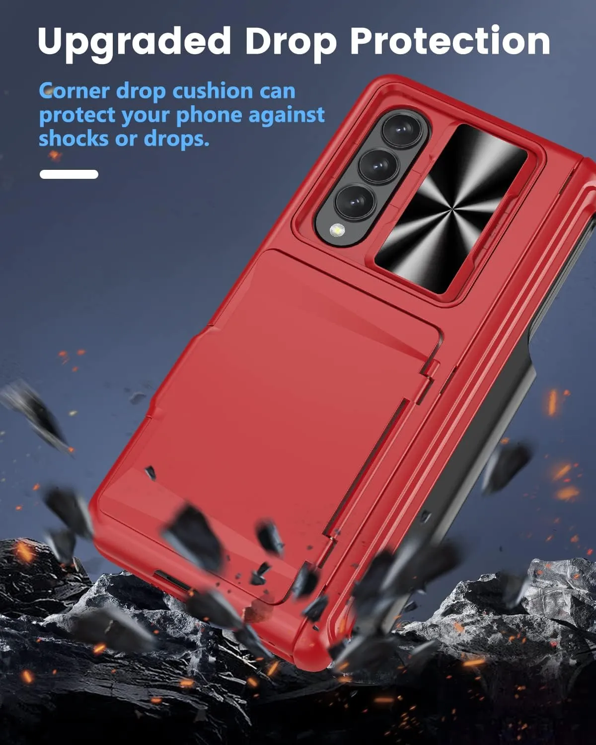 Viaotaily for Galaxy Z Fold 4 Wallet Case with S Pen Holder & Screen Protector, Built-in Card Holder & Hinge Protection Durable Sturdy Kickstand Protective Phone Case for Samsung Z Fold 4 2022, Red