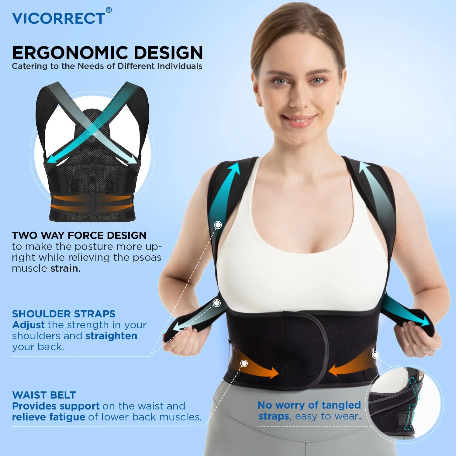 Vicorrect Posture Corrector for Women Adjustable: Back Support Brace - Shoulders Straightener Relieve Upper Back Pain (Black, Medium)