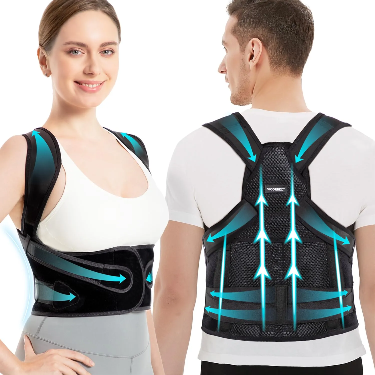 Vicorrect Posture Corrector for Women Adjustable: Back Support Brace - Shoulders Straightener Relieve Upper Back Pain (Black, Medium)