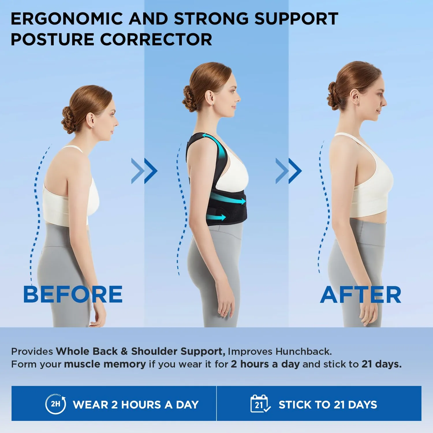 Vicorrect Posture Corrector for Women Adjustable: Back Support Brace - Shoulders Straightener Relieve Upper Back Pain (Black, Medium)