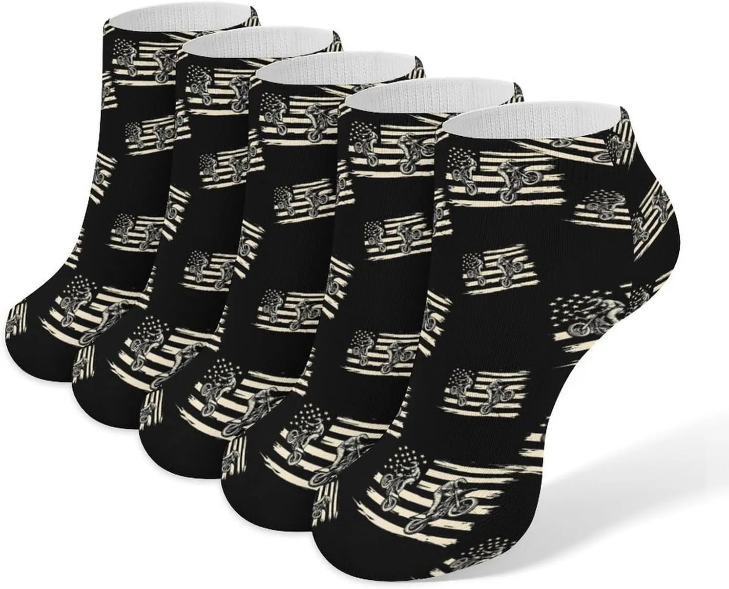 Vintage U.S.A Flag Motocross Dirt Bike Ankle No Show Socks Soft Loafer Socks Low Cut Non Slip Flat Sock 5 PC