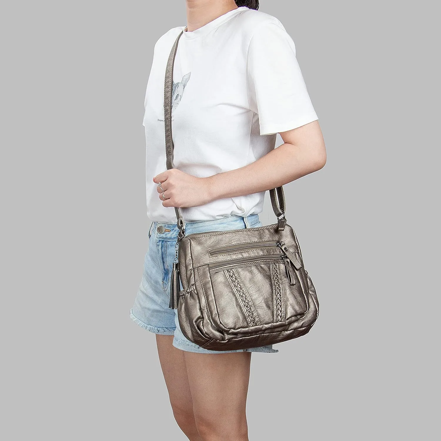 VOLGANIK ROCK Crossbody Bag for Women with Tassel Ladies Soft PU leather Purses and Handbag Pocketbooks