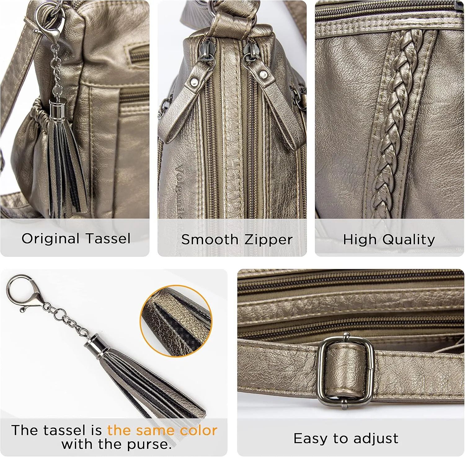 VOLGANIK ROCK Crossbody Bag for Women with Tassel Ladies Soft PU leather Purses and Handbag Pocketbooks