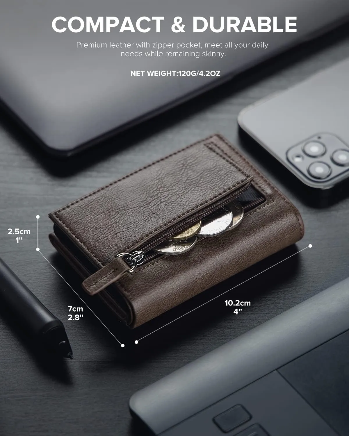 VULKIT Card Holder Wallet with Coin Pocket Magnetic Closure Pop Up Cards With ID Window Leather Wallet for Cash & Credit Cards