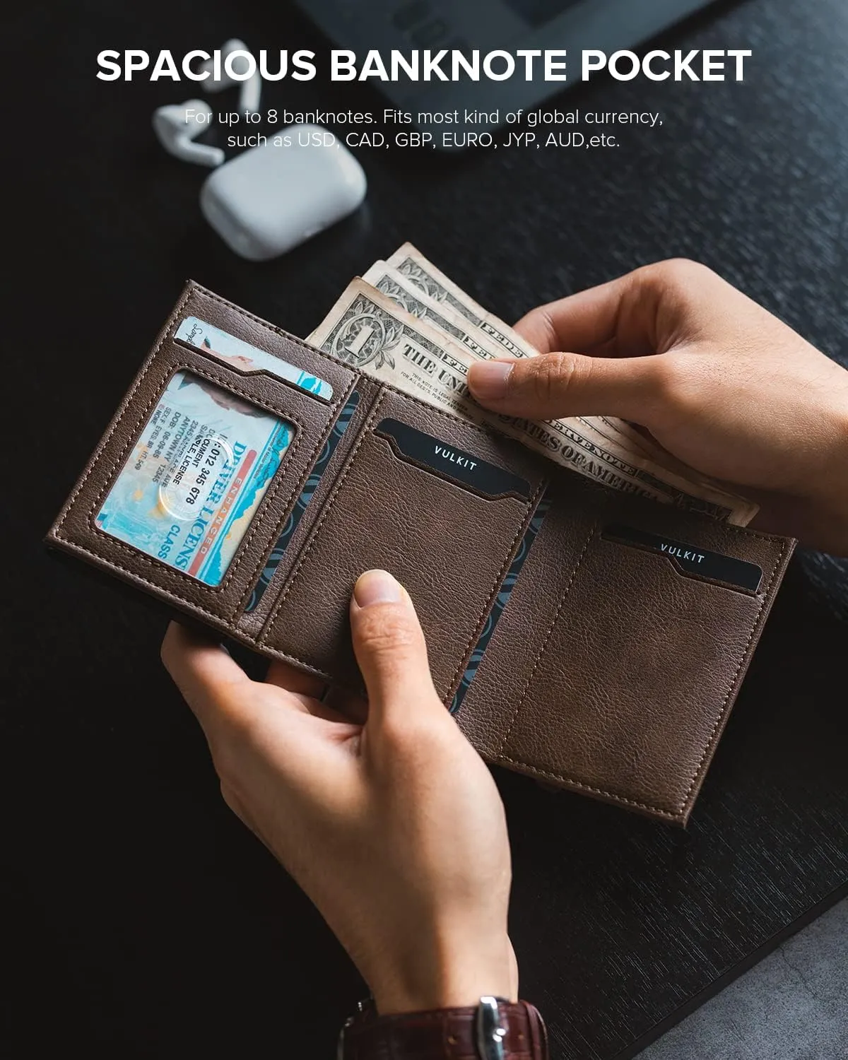 VULKIT Card Holder Wallet with Coin Pocket Magnetic Closure Pop Up Cards With ID Window Leather Wallet for Cash & Credit Cards