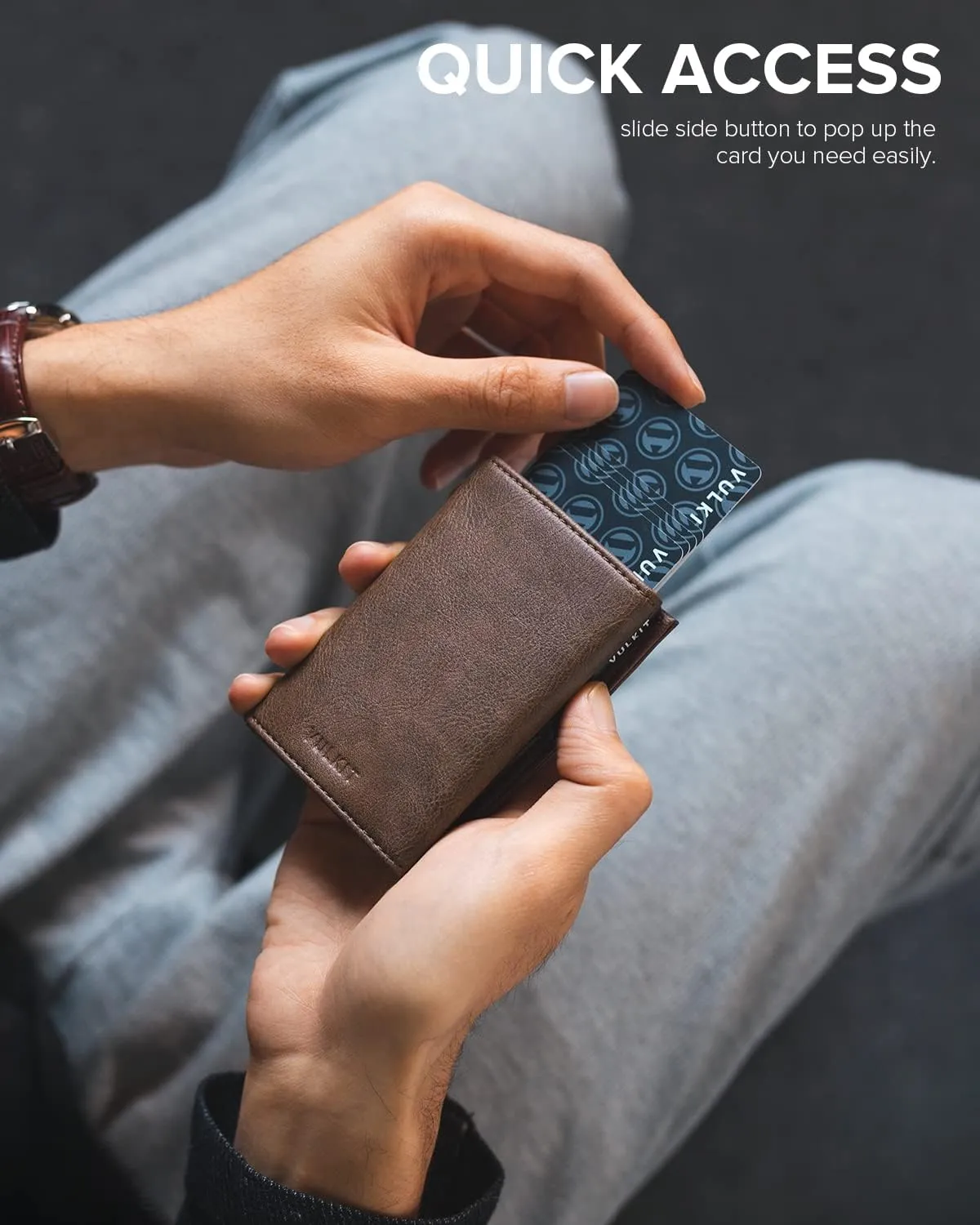 VULKIT Card Holder Wallet with Coin Pocket Magnetic Closure Pop Up Cards With ID Window Leather Wallet for Cash & Credit Cards