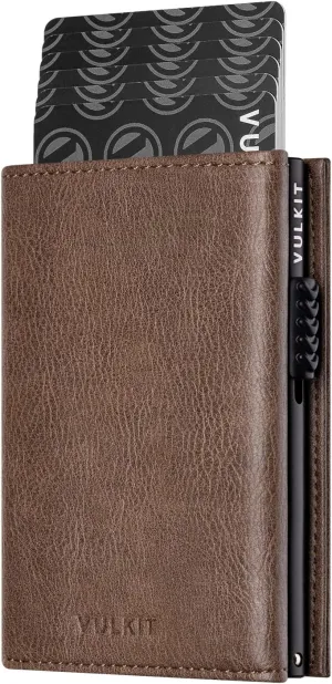 VULKIT Card Holder Wallet with Coin Pocket Magnetic Closure Pop Up Cards With ID Window Leather Wallet for Cash & Credit Cards