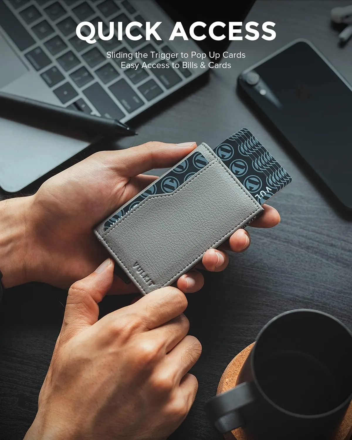 VULKIT Card Holder Wallet with Double ID Windows RFID Blocking Pop Up Wallet Minimalist Design for 12 Cards