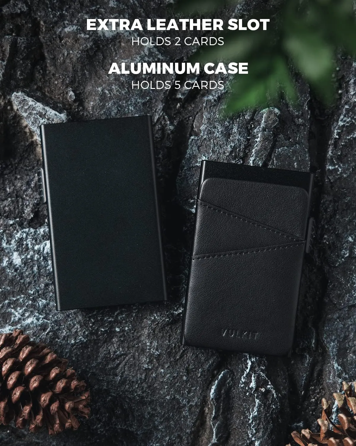 VULKIT Credit Card Holder Minimalist Slim Pop Up Wallet with Leather Slots RFID Blocking for Men and Women Holds 7 Cards and Notes Black