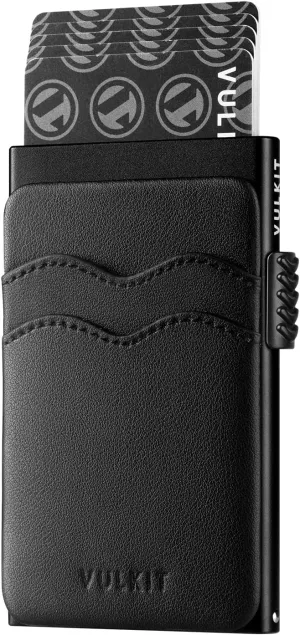 VULKIT Credit Card Holder Minimalist Slim Pop Up Wallet with Leather Slots RFID Blocking for Men and Women Holds 7 Cards and Notes Black