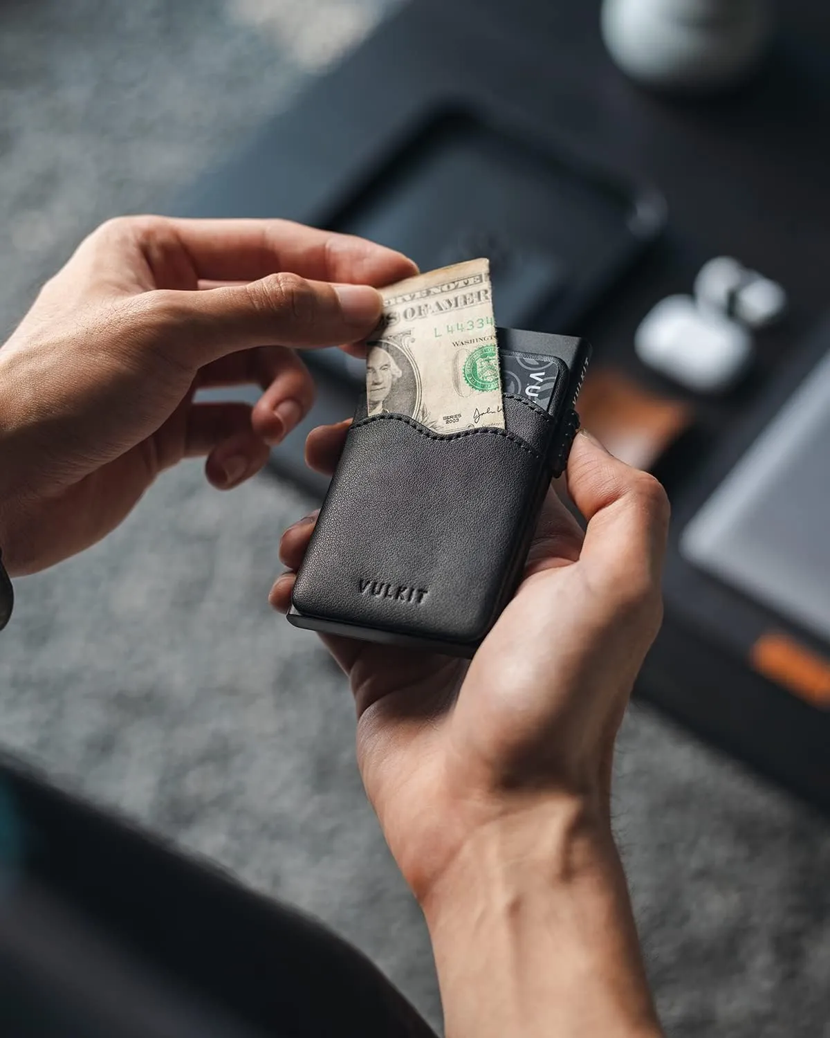 VULKIT Credit Card Holder Minimalist Slim Pop Up Wallet with Leather Slots RFID Blocking for Men and Women Holds 7 Cards and Notes Black