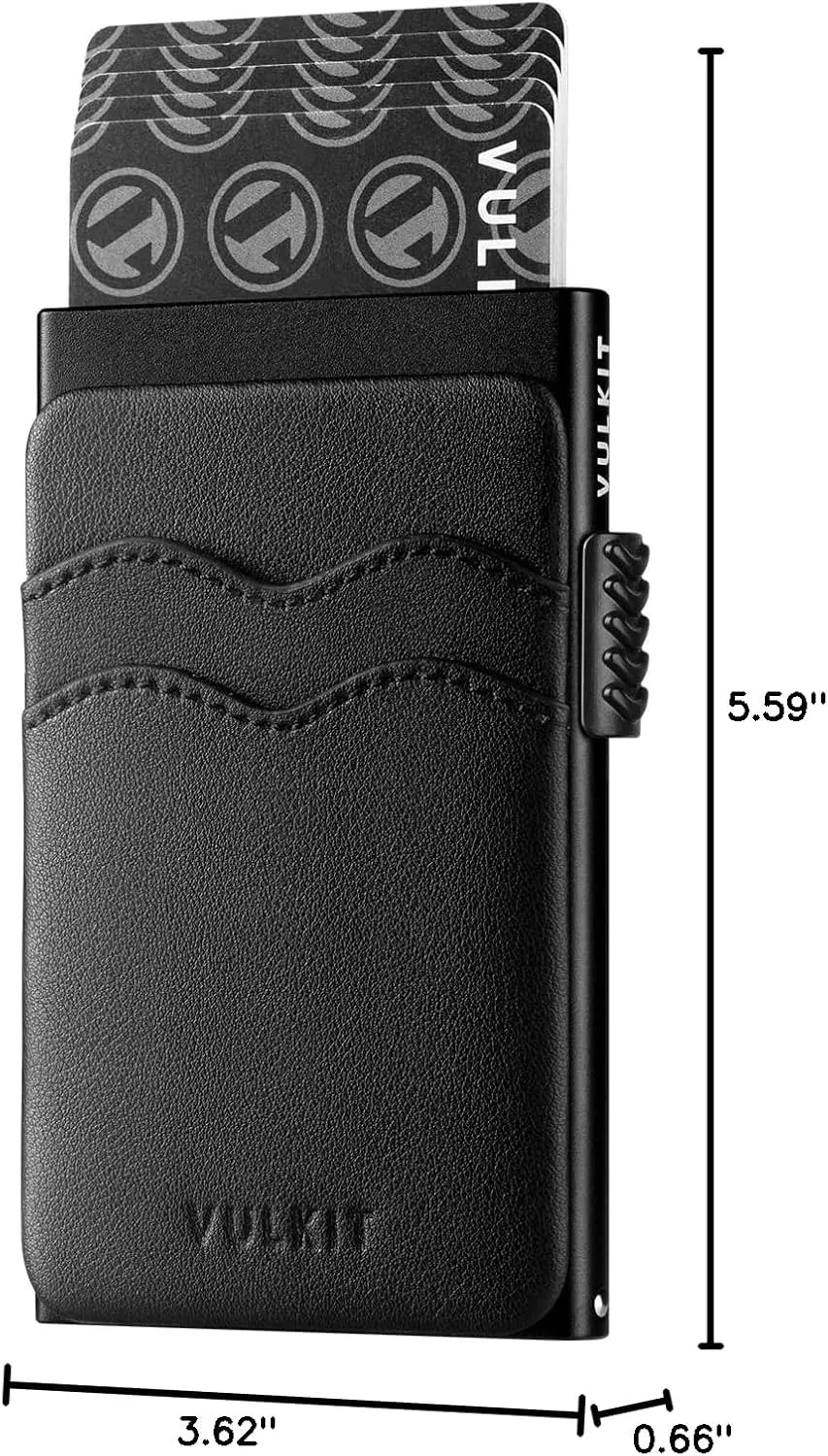 VULKIT Credit Card Holder Minimalist Slim Pop Up Wallet with Leather Slots RFID Blocking for Men and Women Holds 7 Cards and Notes Black