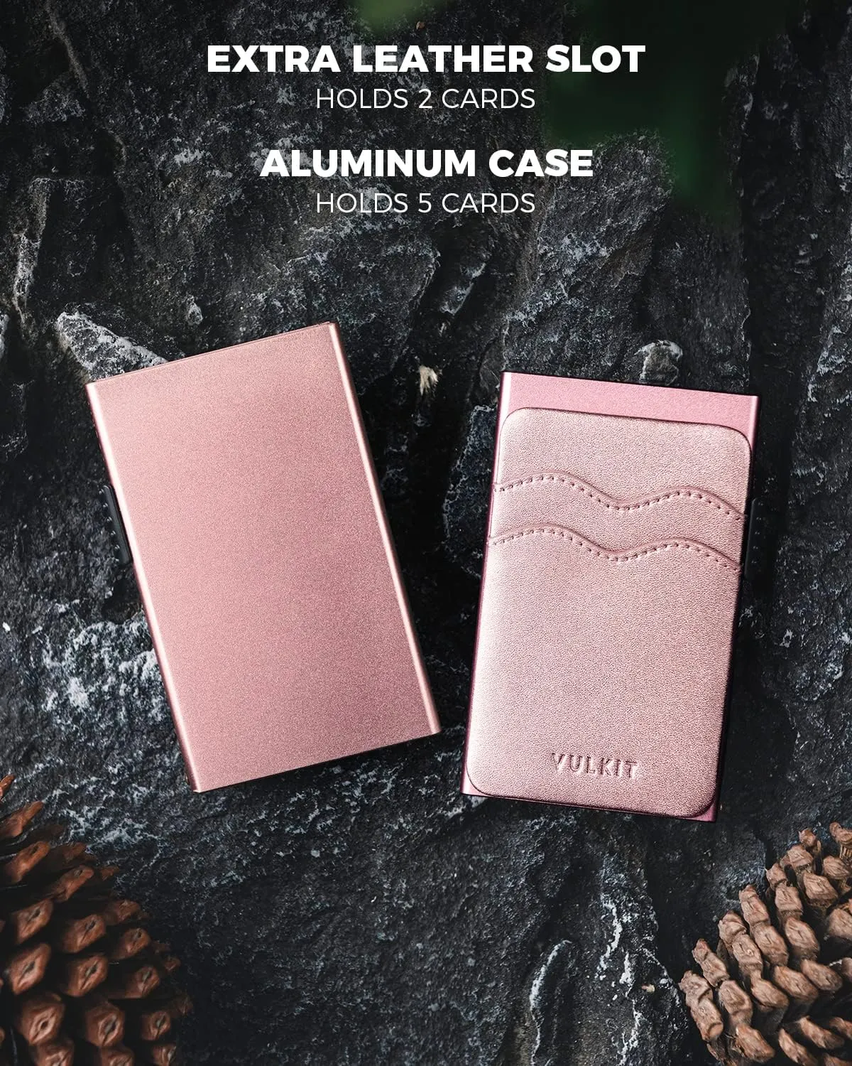 VULKIT Credit Card Holder Minimalist Slim Pop Up Wallet with Leather Slots RFID Blocking for Men and Women Holds 7 Cards and Notes Pearl Pink