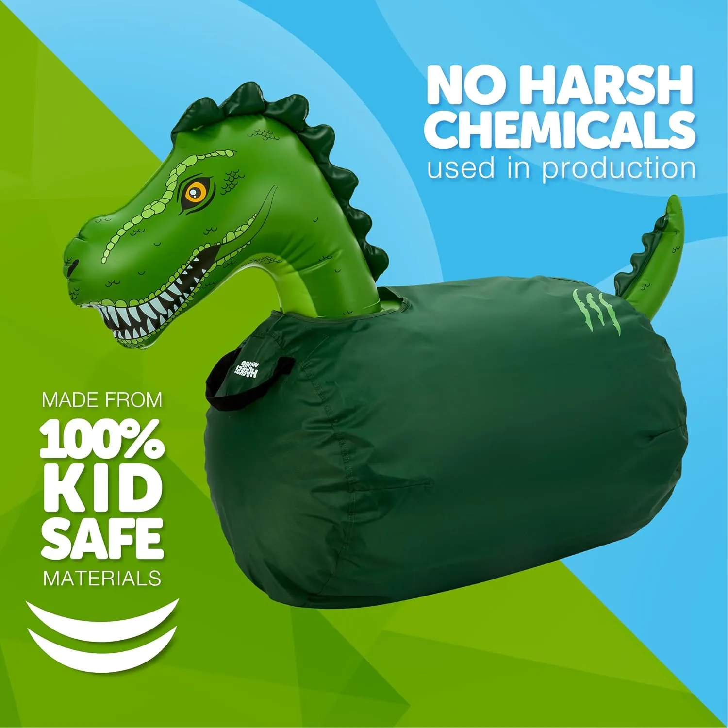 WADDLE Large Inflatable Bouncy Hopper - Ride On, Indoor, Outdoor Toys, Bouncy Horse for Girls and Boys, Durable, Easy Grip Handles, Dinosaur Toys, Kids, Up to 250lbs, Ages 5 and Up (Trex)