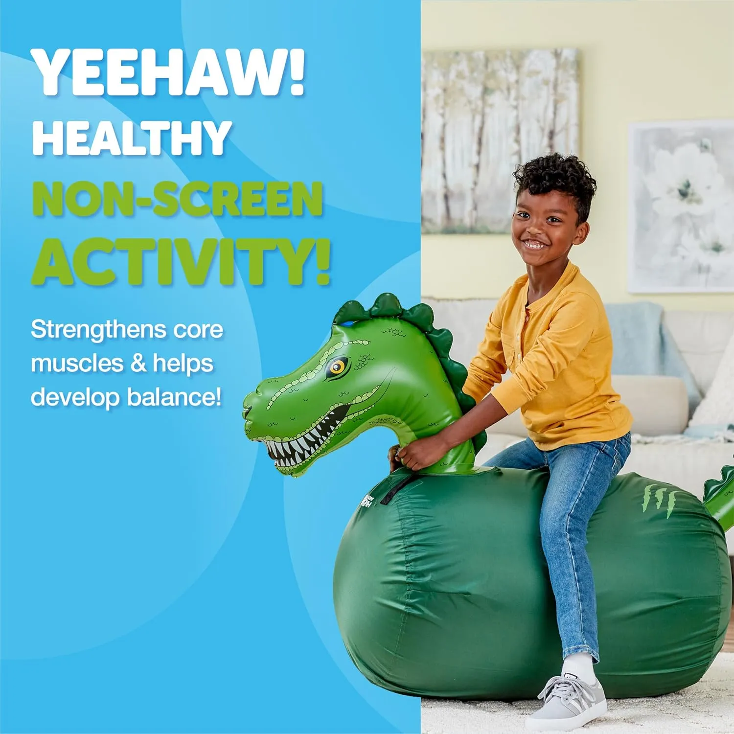 WADDLE Large Inflatable Bouncy Hopper - Ride On, Indoor, Outdoor Toys, Bouncy Horse for Girls and Boys, Durable, Easy Grip Handles, Dinosaur Toys, Kids, Up to 250lbs, Ages 5 and Up (Trex)