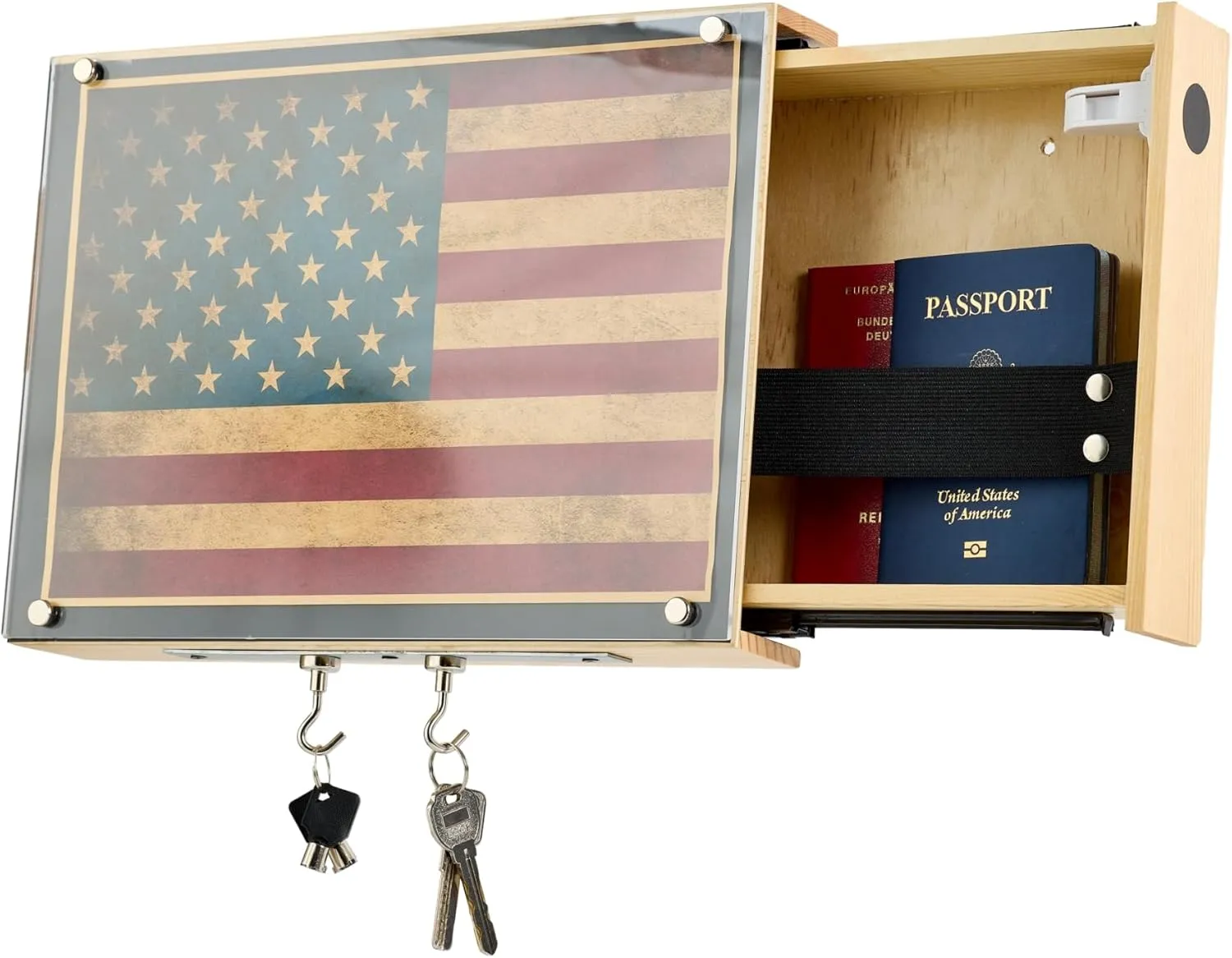 Wall Cabinet with Magnetic Lock, Wall Shelf Gun Safe, Handmade Wooden Box Storage (Acrylic Cover)