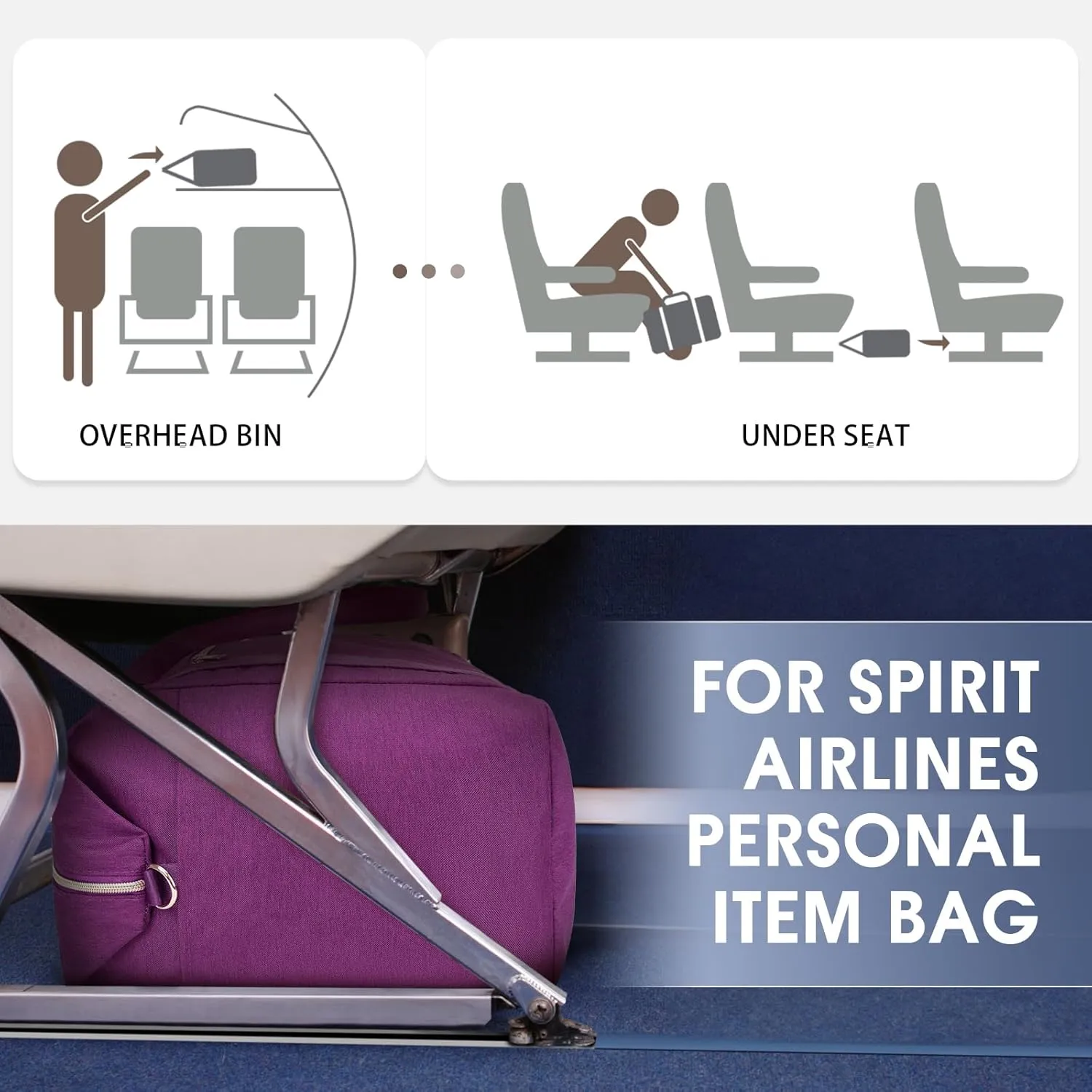 WANDF For Spirit Airlines Personal Item Bag 18x14x8 Travel Duffel Bag with TSA Approved Quart Size Bag & Shoe Bags Weekender Overnight Carry-on Luggage for Women (Deep Purple)