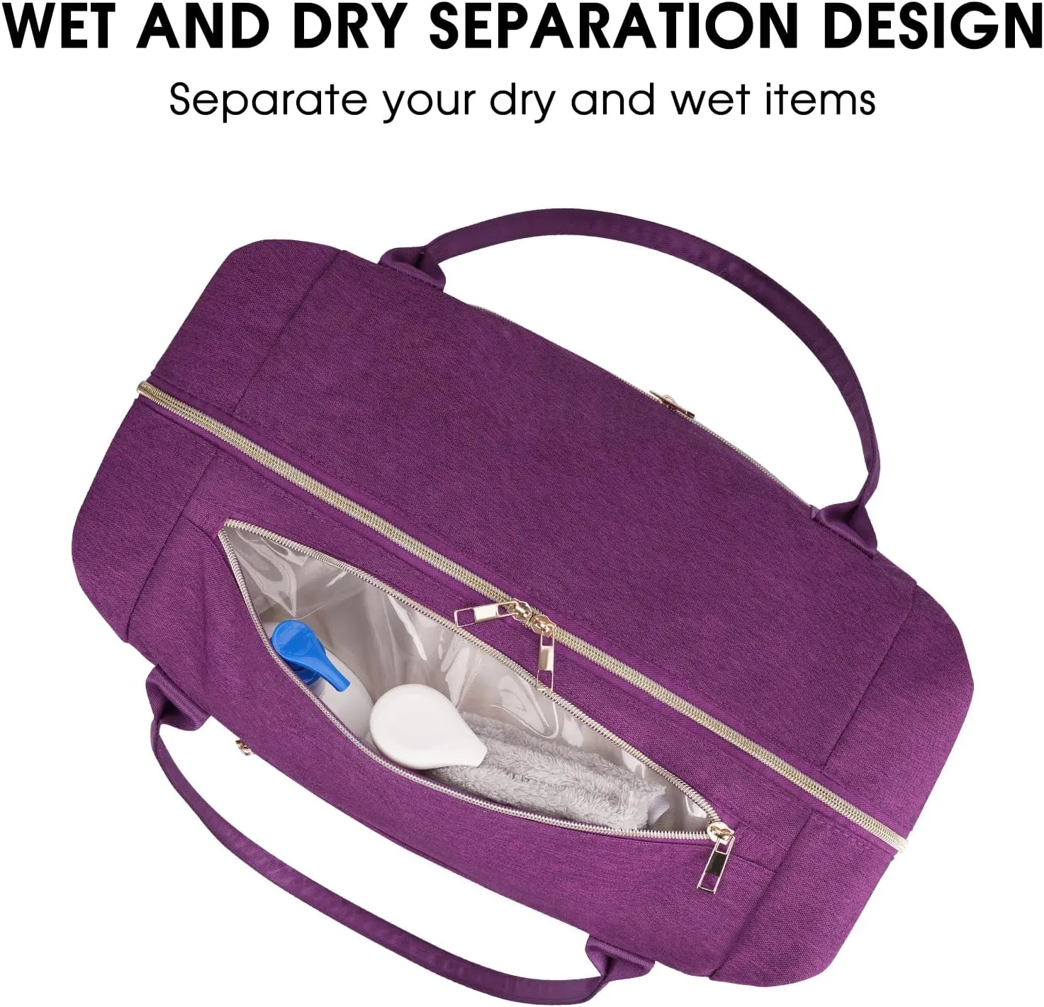 WANDF For Spirit Airlines Personal Item Bag 18x14x8 Travel Duffel Bag with TSA Approved Quart Size Bag & Shoe Bags Weekender Overnight Carry-on Luggage for Women (Deep Purple)